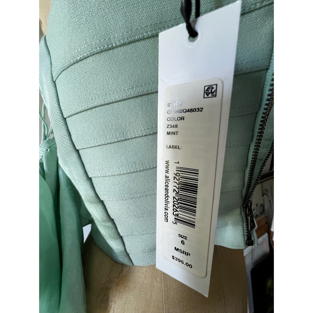 Alice + Olivia Mint Ruffle Crop Top Cold Shoulder Romantic Coquette NWT Size 6 - Picture 3 of 4